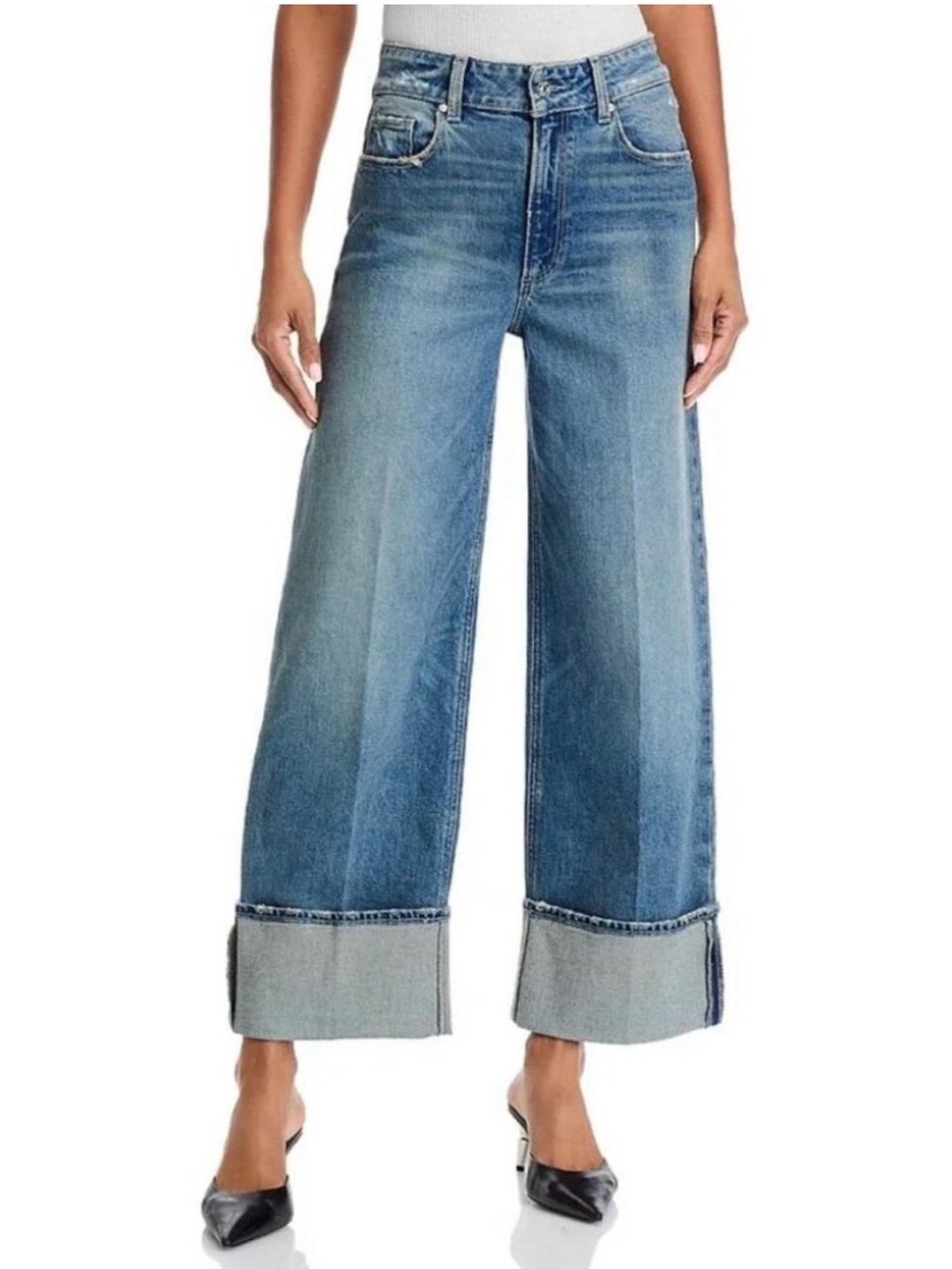 PAIGE Sasha Ankle Wide Leg Jeans In Walk Of Fame Buffed Size 25